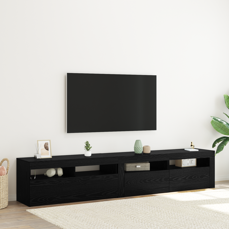TV-Schränke 2 Stk. Mit LED-Leuchten Schwarz Eiche Holzwerkstoff_voghion.com