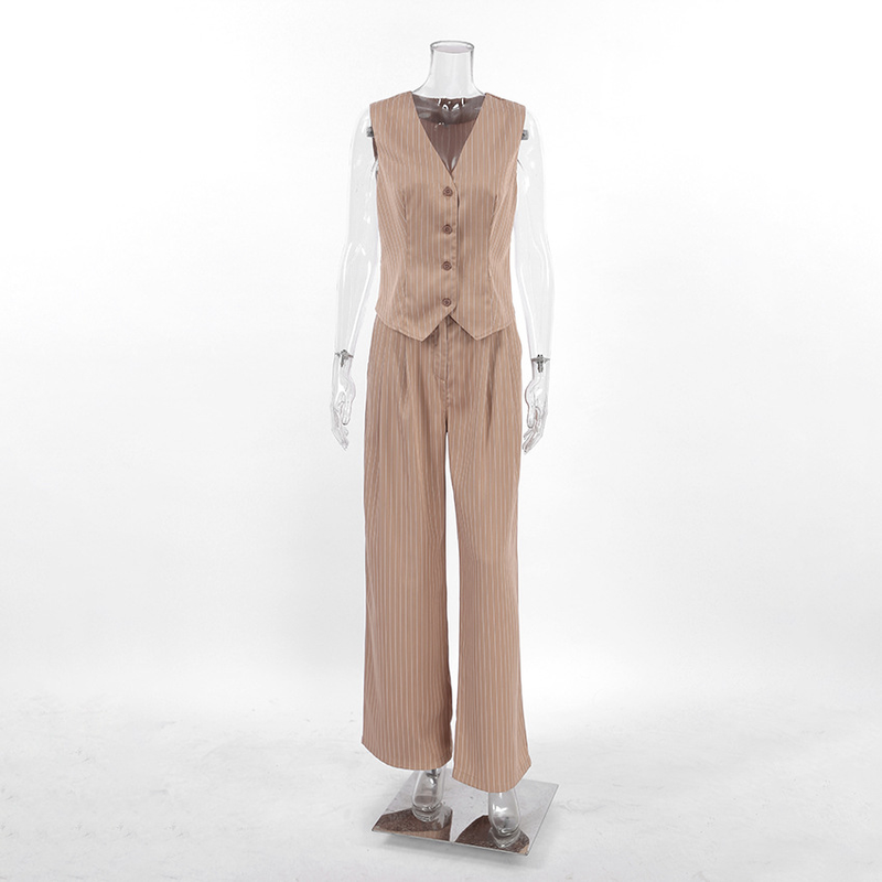 Dametøj Retro V-hals stribet jakkesæt Moderigtigt og kapabelt Ny stil_voghion.com