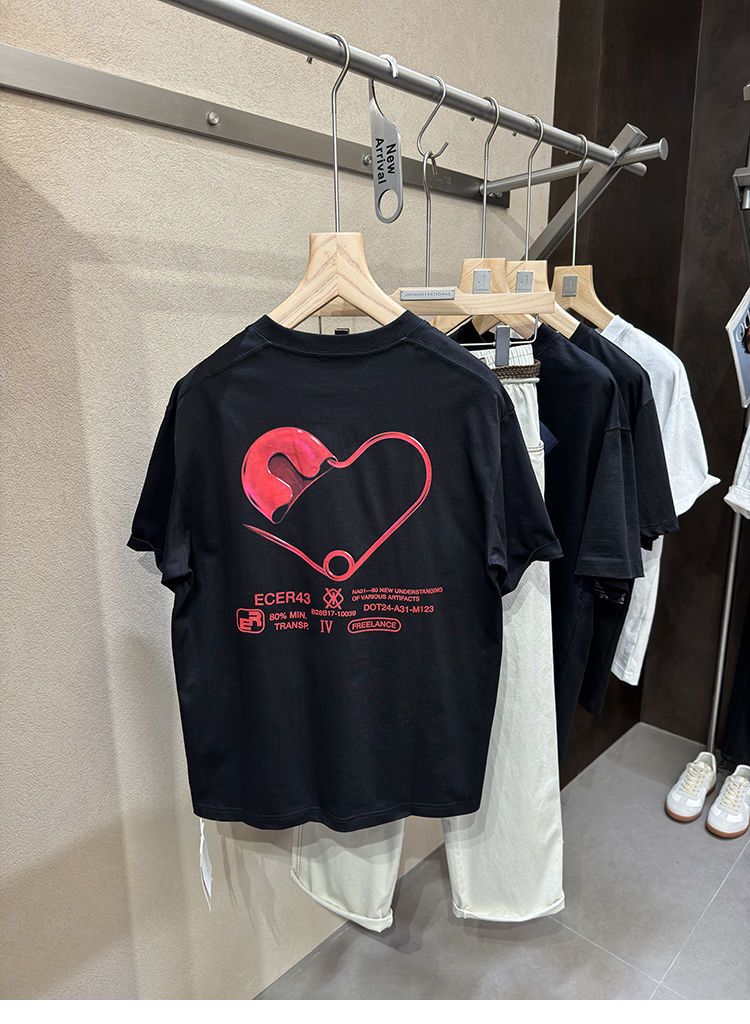 Men's Clothing One Piece Texture High Street Tone Paper Clip Printing Men's Loose Short Sleeved T Shirt_voghion.com