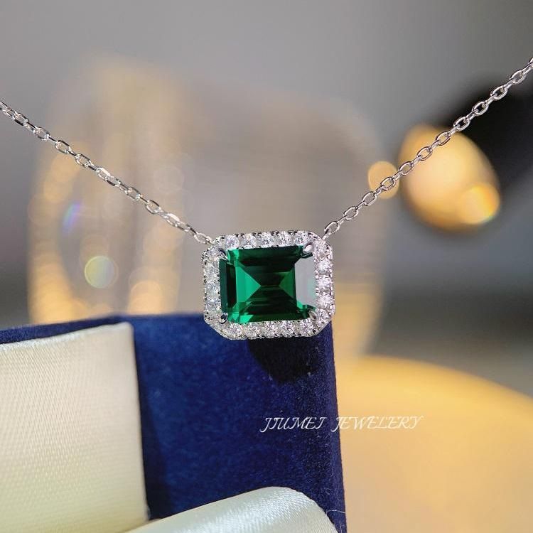 Collana in argento sterling S, tesoro femminile di colore taglio smeraldo, catena quadrata con clavicola piena di diamanti_voghion.com