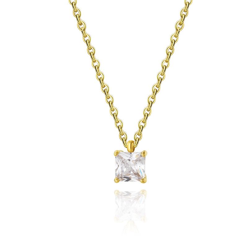 Rosa minimalistiskt kärlekszirkonhalsband, örhängen i titanstål, smyckesset, nischad high-end, mångsidig nyckelbenskedja_voghion.com