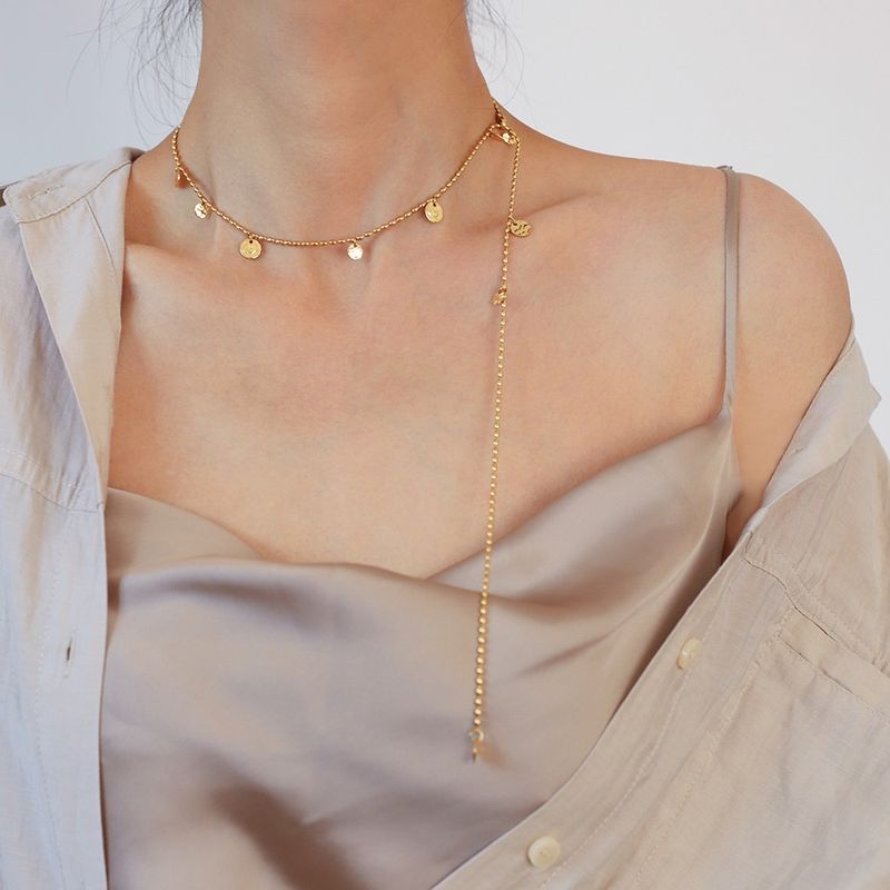 Women's Jewelry Medieval Wishing Pool Gold Coin Glitter Beads Sweater Chain Autumn And Winter Necklace Titanium Steel Silver Whale Rain_voghion.com