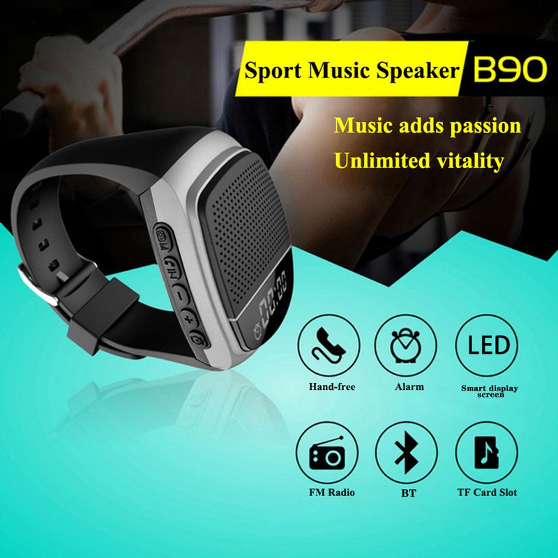 B90 Running Wrist Hand Buetooth Watch Portable Loudly Speaker Sports Music FM Radio Support 8GB 16GB TF Memory Card_voghion.com