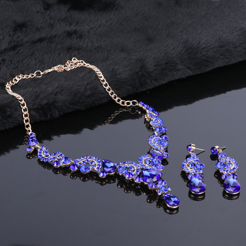 Luxuriöse Statement-Halskette, Ohrringe, Armband, Ring, Schmucksets für Frauen, Kristall-Lätzchen, goldfarbene Kette, Brautschmuck_voghion.com