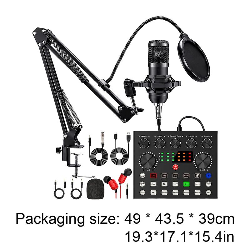BM800 Microphone V8 Sound Card Podcast Equipment Bundle Metal Shock Mount Perfect for Phone PC DJ Podcasting Gaming_voghion.com