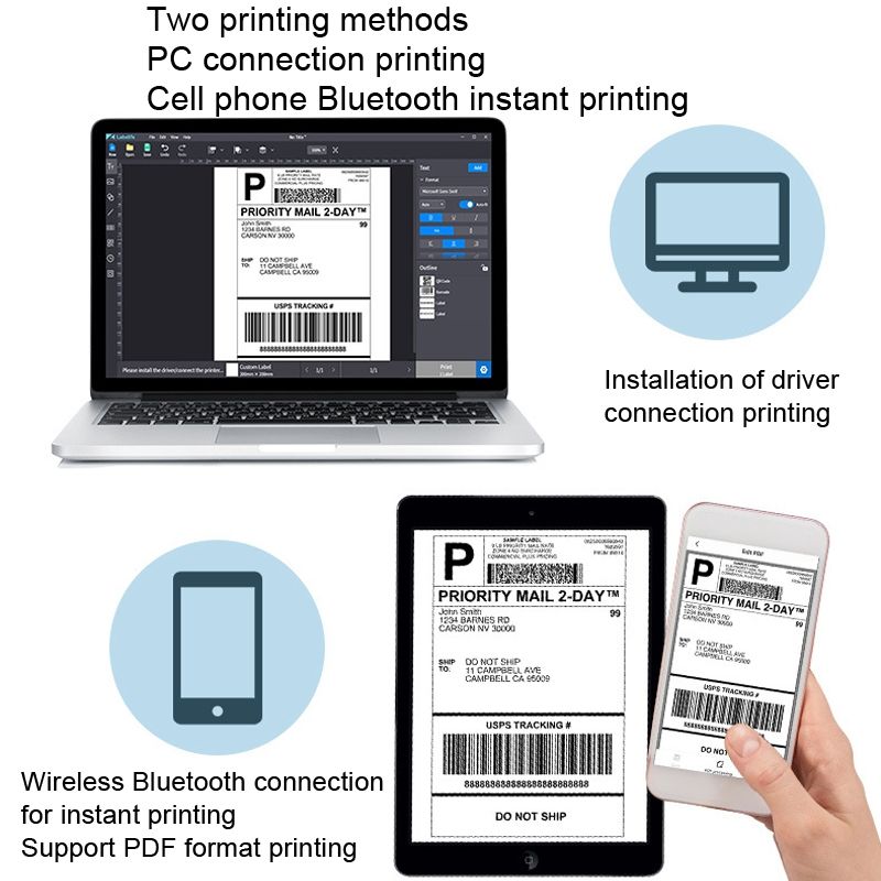 PM241-BT Bluetooth Address Label Printer Thermal Shipping Package Label Maker, Size: EU(Black White)_voghion.com