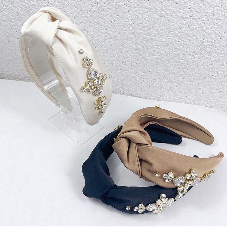 Fascia per capelli alla moda in tessuto con borchie diamantate leggere per donna con annodatura, parte superiore alta con teschio, fascia per capelli con bordo largo,_voghion.com