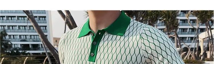 Herrkläder Sommar tunn stil slimmad high end stickad cool kavaj stilig T-shirt kontrastfärg is siden pikétröja kortärmad herr_voghion.com