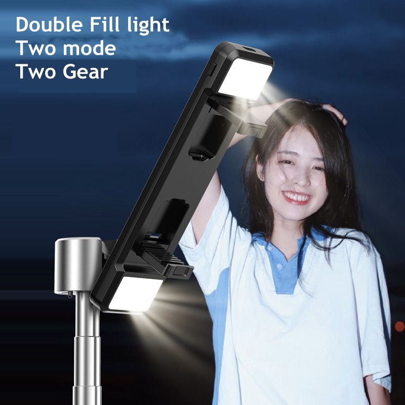 Draadloze bluetooth selfie stick opvouwbaar mini statief met dubbele invullicht sluiter afstandsbediening voor IOS Android Smartphone_voghion.com
