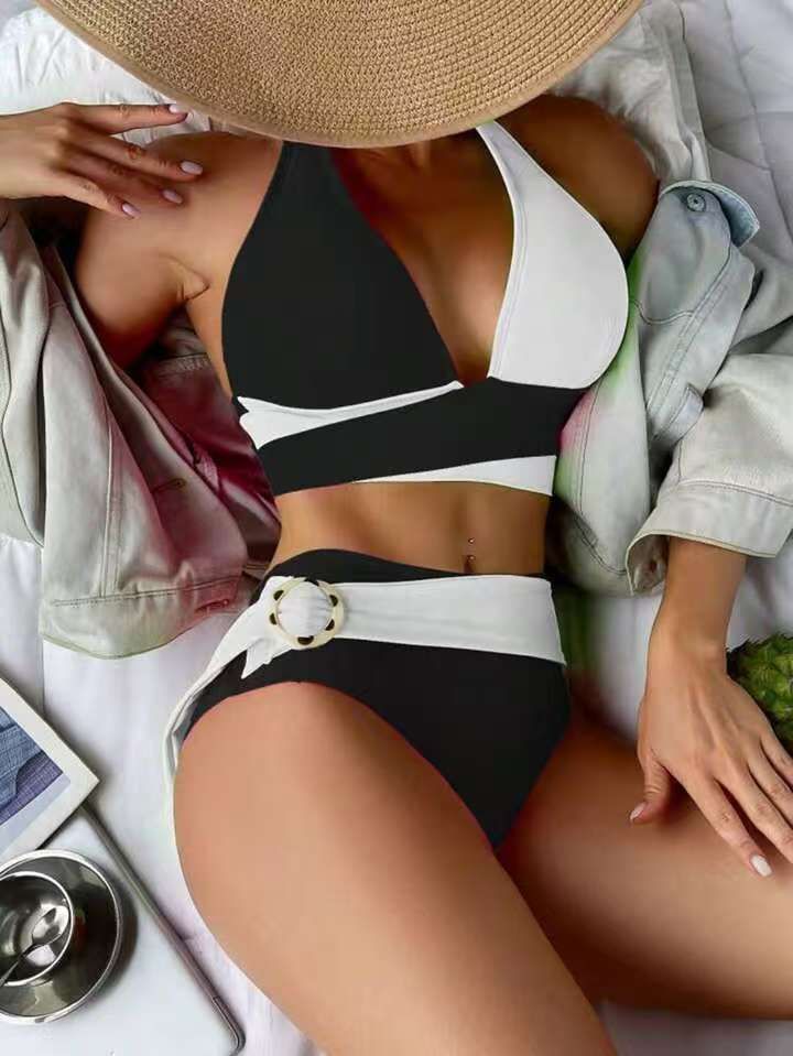 2025 Nieuw kleurblok bikini tweedelig badpak voor vrouwen, luxe strandbadmode voor warme lentes_voghion.com