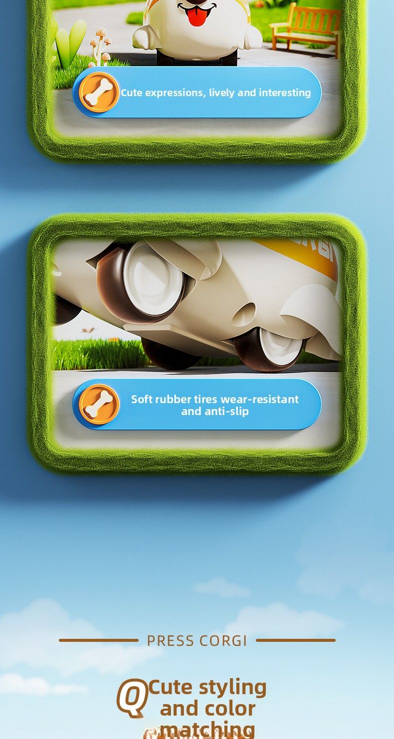 Cartoon Corgi Push Inertia Sliding Pull Back Boys And Girls Baby Toddler Educational Puppy Toy Car Racing_voghion.com