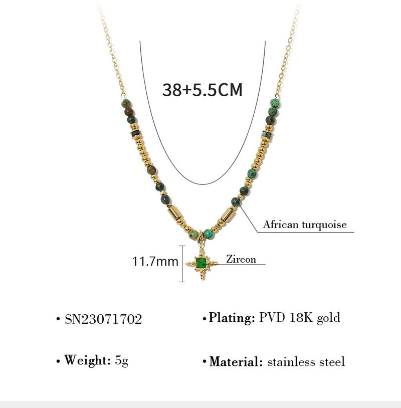 Colar feminino de aço inoxidável com contas de cristal de verão feito à mão, corrente retrô francesa para clavícula_voghion.com