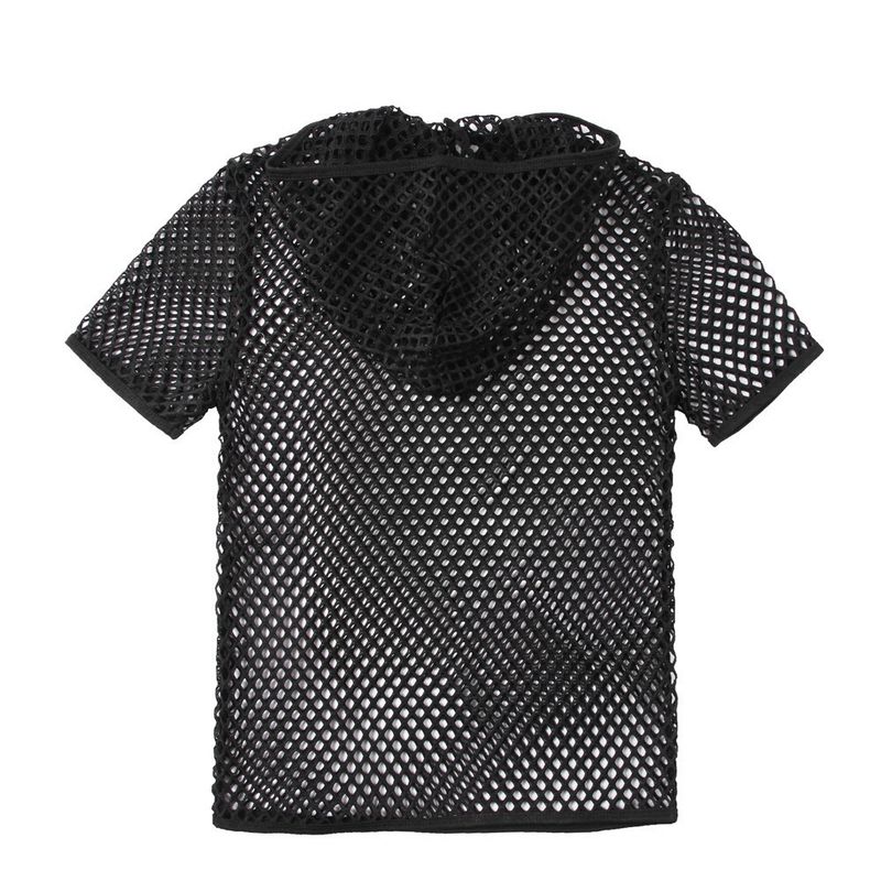 Herrenbekleidung Mode personalisierte Herrenmode hohles kurzärmliges Mesh-T-Shirt atmungsaktives Mesh-Unterhemd Herrenpullover_voghion.com