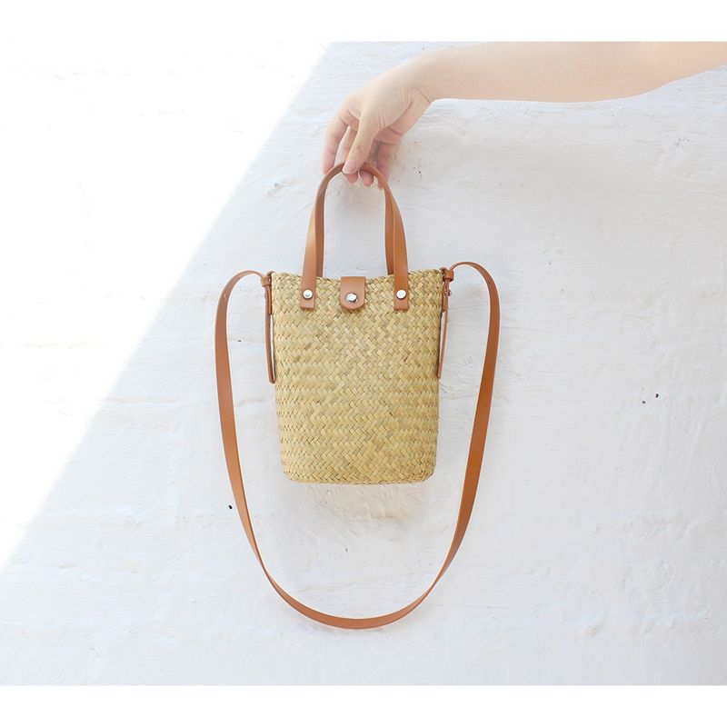 Straw - Woven Hand - Knitted Cross - Body Bag, A Niche And Versatile Shoulder - Carried Coin Purse, Raffia Mobile Phone Bag For Beach Vacations, Women_voghion.com