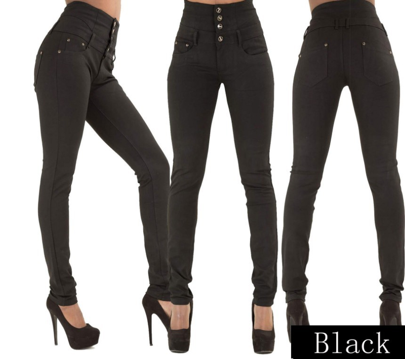 Dametøj Højtaljede Elastiske Slim Jeans_voghion.com