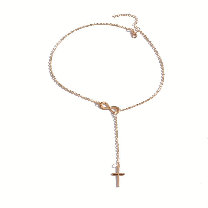 Collana girocollo corta semplice e alla moda con catena a forma di croce a forma di 8 per donna_voghion.com