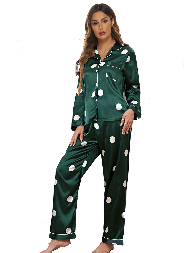 Home wear suit pajamas women's satin cardigan long sleeve long sleeve autumn new style_voghion.com
