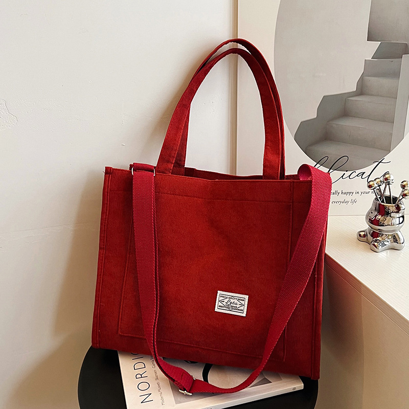 Borsa a tracolla con tracolla a forma di piccola piazza in velluto a coste da donna 2023, nuova tendenza della Corea del Sud_voghion.com