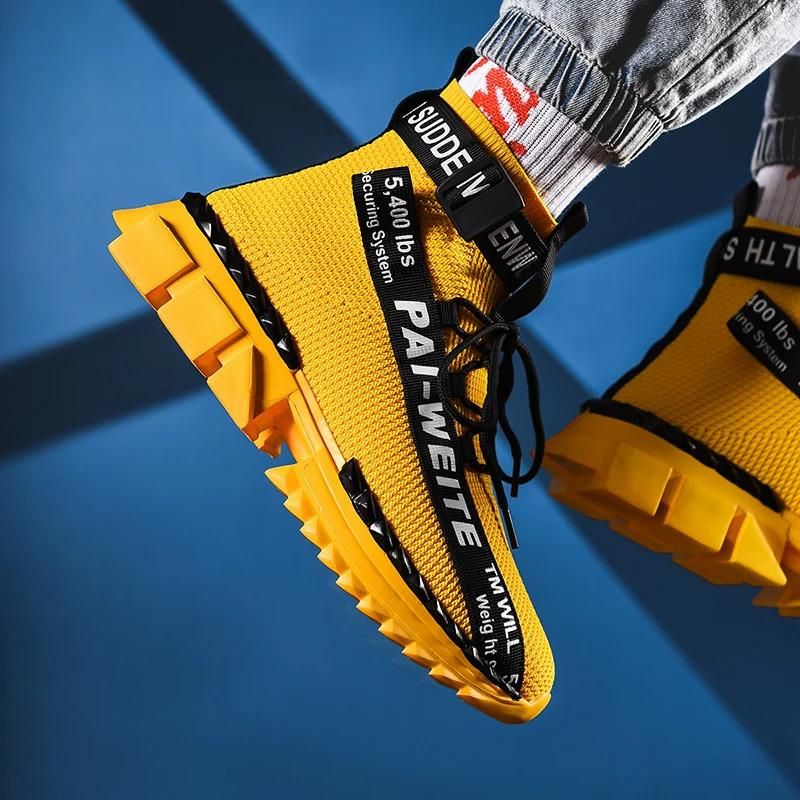 Sneakers da uomo casual alla moda, traspiranti, leggere, alte, con design a calzino, bianche, da uomo_voghion.com