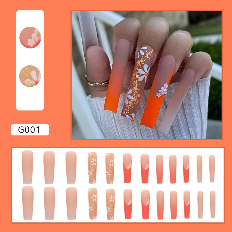 Nails Art & Tools Frosted Golden Autumn Orange Style Long Water Pipe Nail Hot Girl Style Diamond Flower Wear Nail Wholesale Nails_voghion.com
