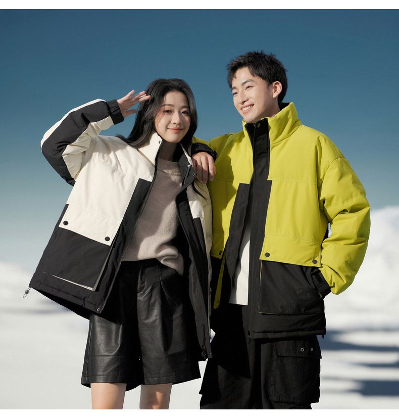 Unisex fashion trend, fashionable color matching, versatile white duck down jacket, youth casual warm jacket men_voghion.com