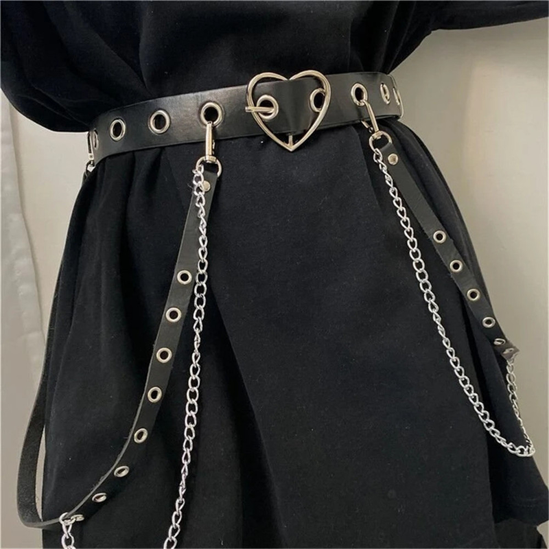 Cintura con fibbia a cuore giocattolo del sesso per corsetto da donna Corsetto in pelle PU Catena in vita Y2k Accessori Gothic Techwear Desi_voghion.com