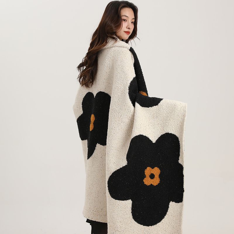 Morbido e confortevole divano modello di scialle di girasole in velluto monofacciale da turismo, coperta decorativa_voghion.com