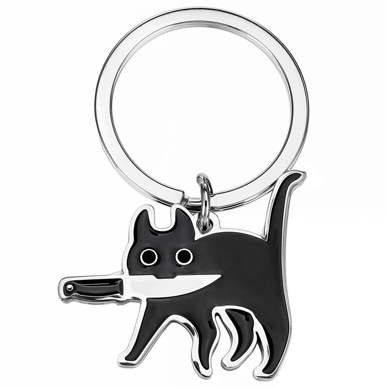 Portachiavi con ciondolo a forma di gatto con coltello, per uomo e donna, in acciaio inossidabile, anti-smarrimento, accessori per borse_voghion.com