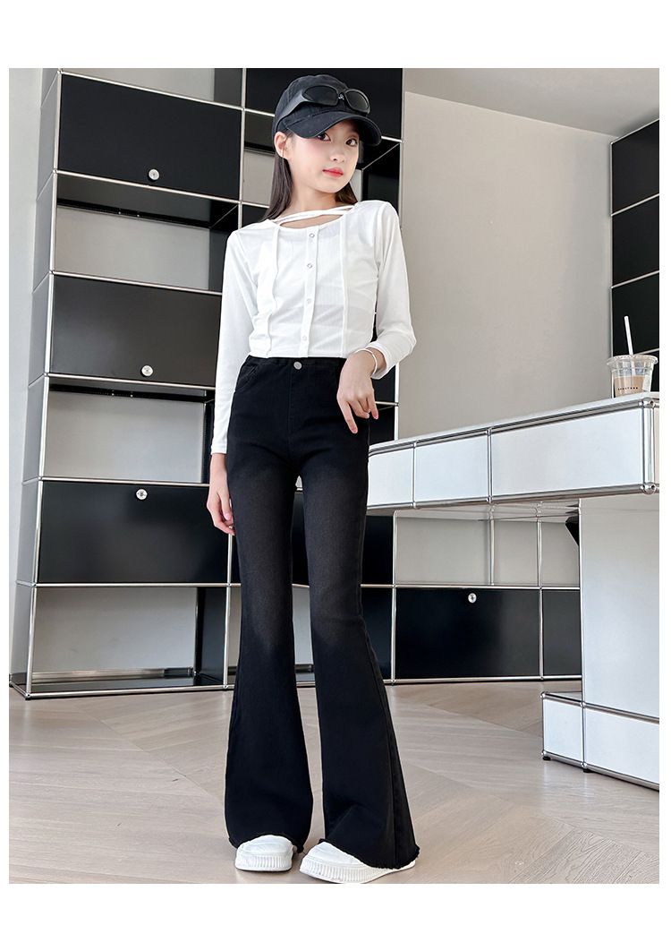 Dětské oblečení Dívčí zvonové kalhoty Nové dětské džíny s vysokým pasem Módní dívčí úzké kalhoty Trendy_voghion.com