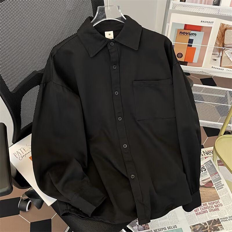 Affärs- och fritids minimalistisk enfärgad oversized långärmad herrskjorta, arbetsskjortopp, 2024 ny kappa_voghion.com