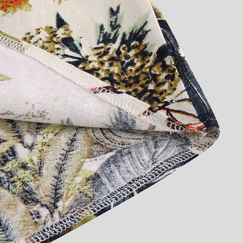 Camicia a maniche corte in cotone e lino, nuova camicia casual da uomo in stile nazionale con colletto alla coreana e fiore vegetale_voghion.com