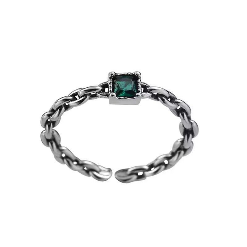 MilkyWay Smaragdgrüner dünner versilberter Zirkonia-Ring im koreanischen und japanischen Stil_voghion.com