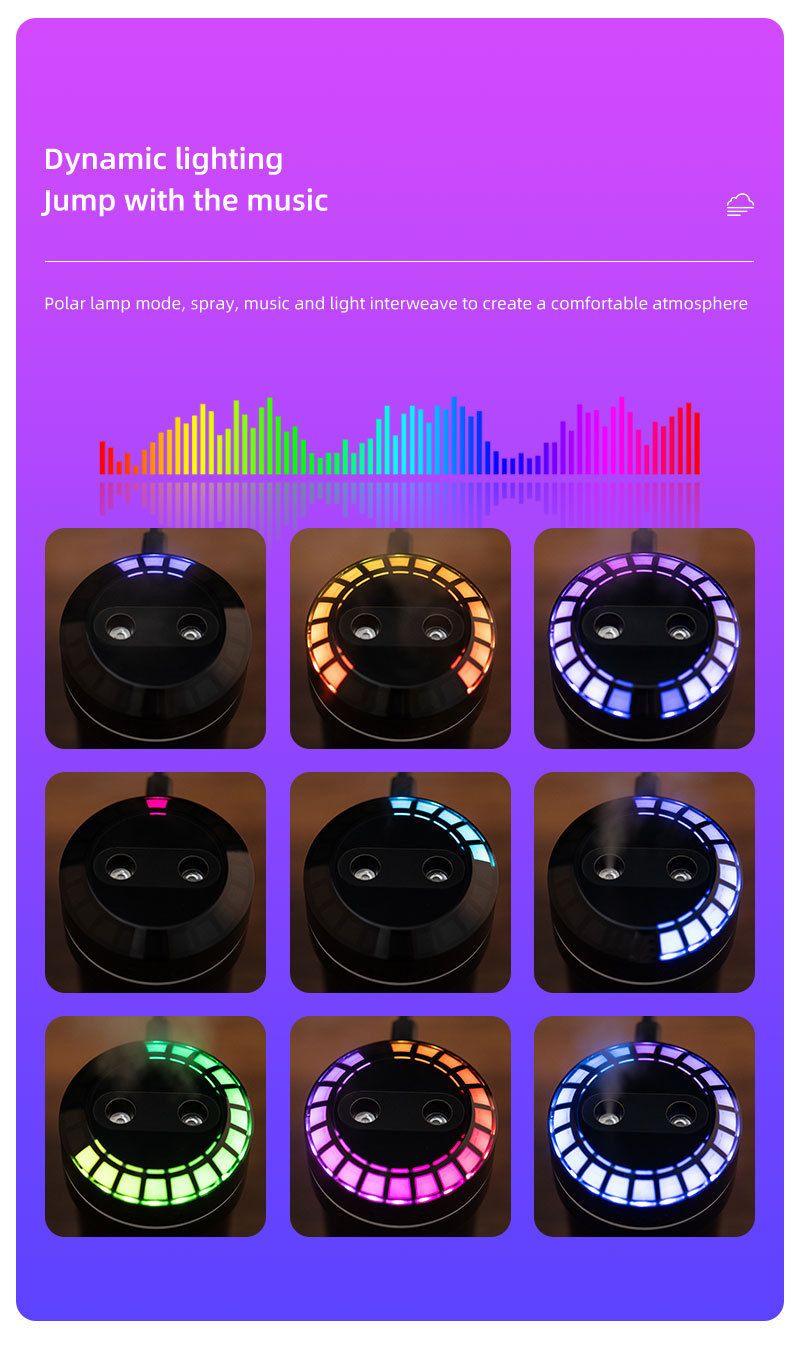 produto quente carro umidificador RGB som captador voz ritmo controlado atmosfera luz colorido aromaterapia spray atomizador_voghion.com