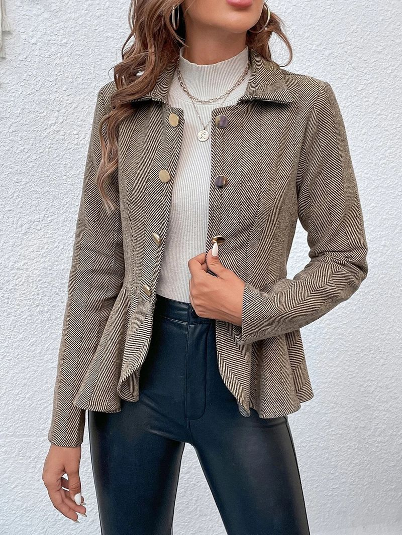 Abbigliamento da donna Blazer da ufficio a doppio petto con balze in jacquard e revers da donna_voghion.com