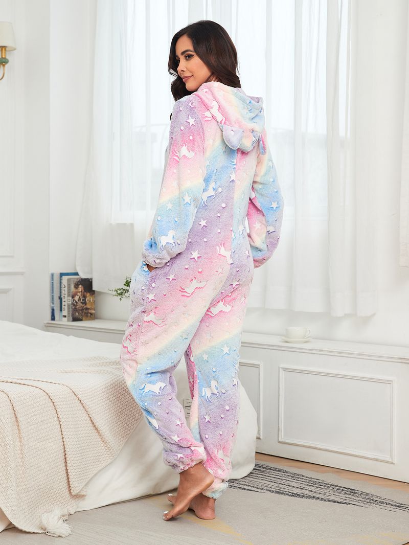 New Women's Luminous Onesie Multi-color One-piece Cute Loungewear Can Go Out Women's Warm And Comfortable Pajamas_voghion.com