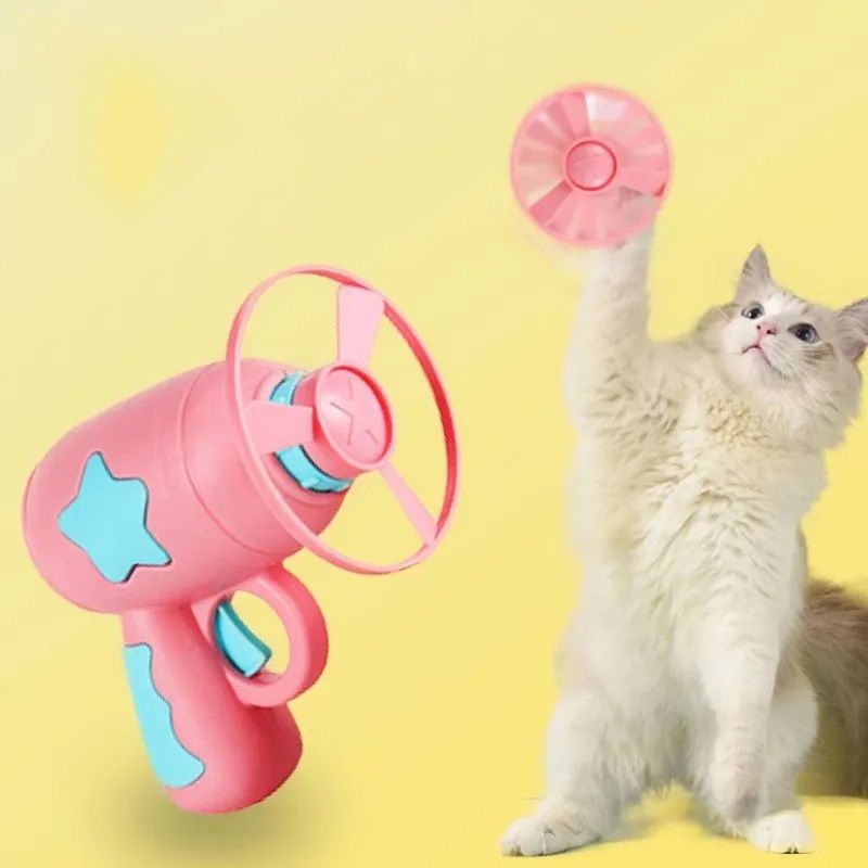 Komik Kedi Oyuncağı Etkileşimli Fırlatma Evcil Hayvan Eğitim Oyuncağı Yavru Kedi Mini Uçan Disk Atış Silahı Kovalama Oyunları Kedi Oyuncakları Evcil Hayvan Malzemeleri_voghion.com