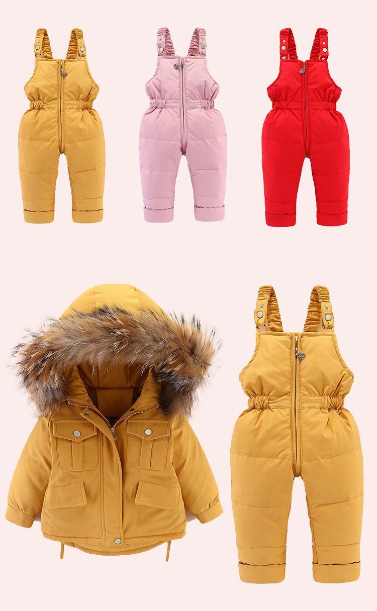 Premium Baby Down Jacket Set – Luxe Fur Hooded Coat & Pants (80-110cm, 80% White Duck Down, 5 Stylish Colors, Korean Trendy Design)_voghion.com