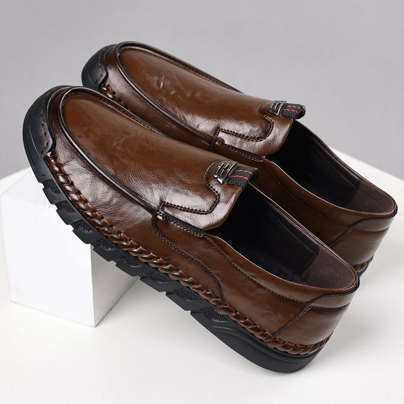 Dou 2025 New Style One Step Lazy Le Fu für Männer Schwarz Handgefertigte Online Casual Lederschuhe_voghion.com