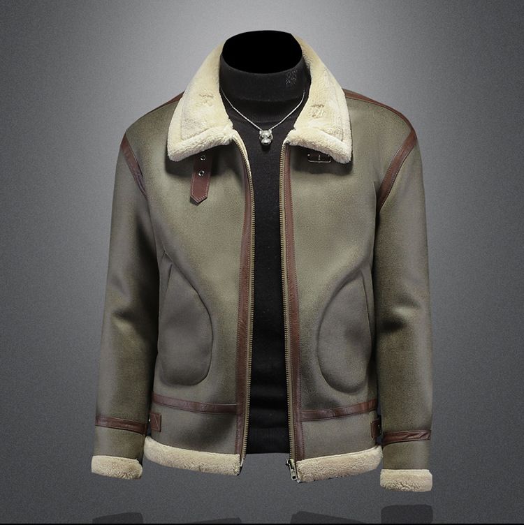 Herren-Winter-Bomberjacke mit Fleecefutter und Kunstpelzbesatz, Slim Fit, Hellgrün, Übergrößen erhältlich (M-5XL)_voghion.com