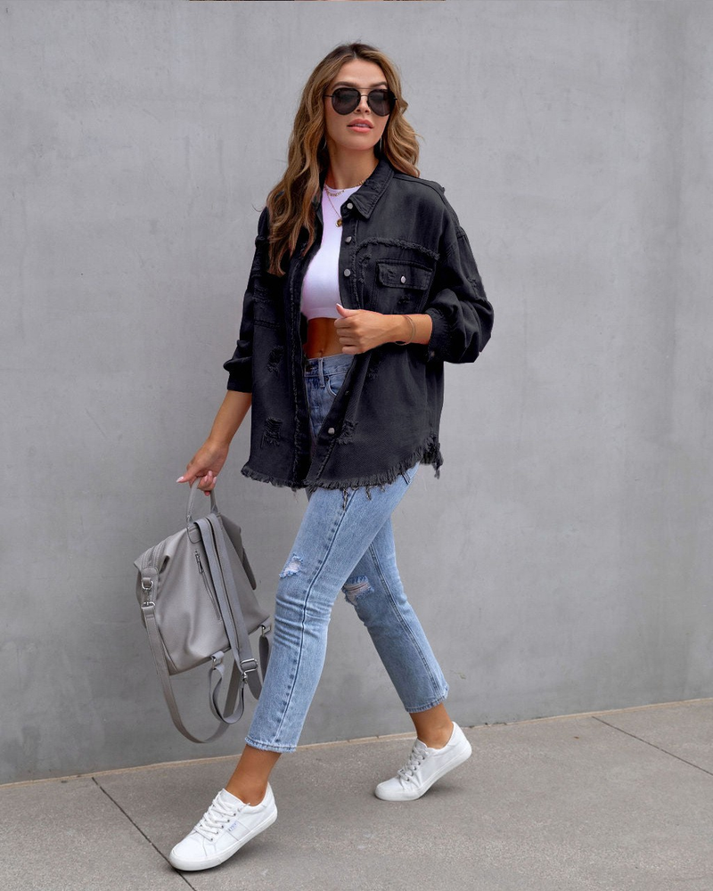 Lusumily Nueva Camisa Vaquera Estilo Primavera Otoño para Mujer Abrigo de Jean Casual para Mujer Ropa de Abrigo para Vacaciones Abrigo de Dama Estudiante_voghion.com