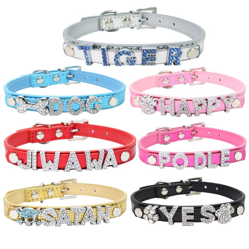 Beere DIY Buchstaben Name Haustier Zubehör Halsband PU Leine Hundebedarf_voghion.com