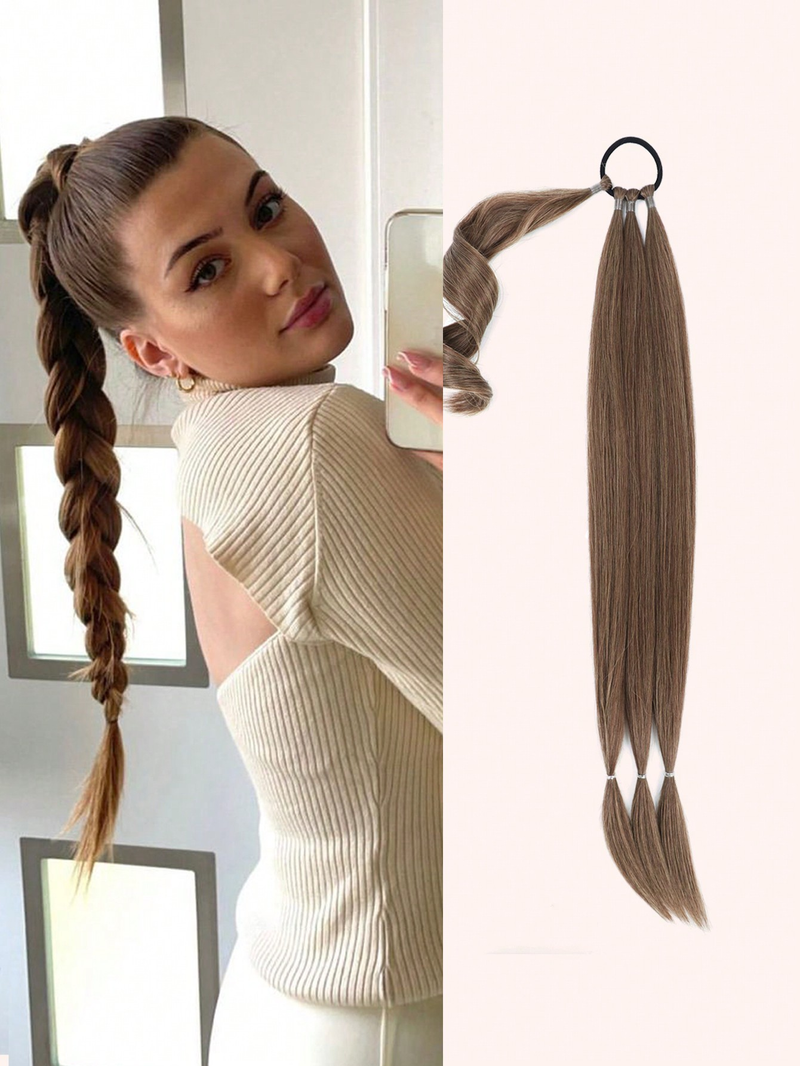 Pagarinājums ar elastīgu kaklasaiti taisni gluds aptinums ap bizi Matu pieaudzēšana zirgaste Dabīgs mīksts sintētisks šinjons_voghion.com