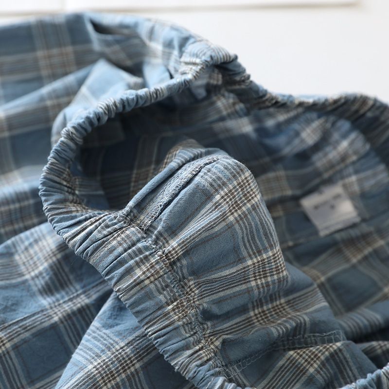 "Japanese Plaid" Men's Pajama Pants Shorts | Spring, Summer And Autumn Thin Pure Cotton, Loose Five-point Home Pants, Comfortable And Breathable_voghion.com