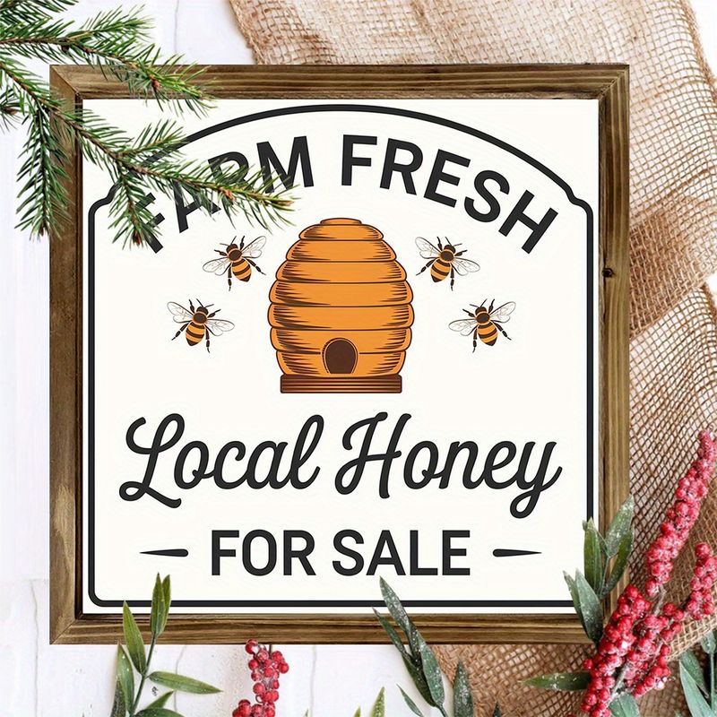 Panneau en bois « 8 x 8 » « Miel frais de la ferme » – Décoration murale/étagère rustique pour cuisine | Cadeau idéal pour les fêtes_voghion.com