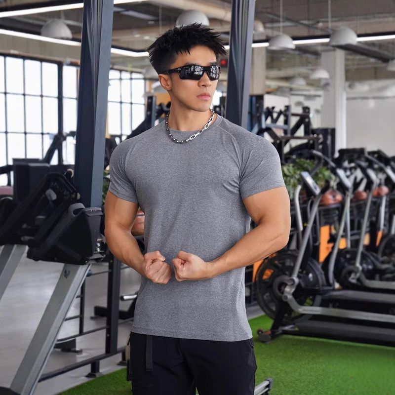Muskel-Fitness-Übung Baumwolle Kurzarm Basketball Lauftraining Solona elastische Sport T-Shirt Herren_voghion.com