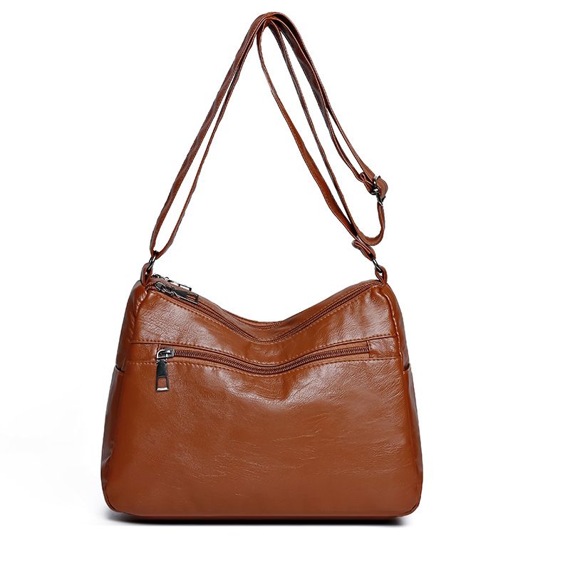 Borsa a tracolla leggera semplice da mamma, casual, in morbida pelle, lavata, nuova, grande capacità, 2024_voghion.com