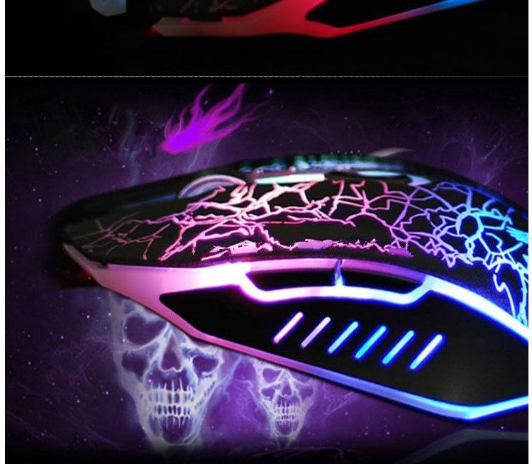 Gaming BJ-01 USB-kabelgebundene Cracked Light-Up-Gaming-Maus mit 6 programmierbaren Tasten, 2400 DPI, ergonomisches Design für PC-Gamer_voghion.com