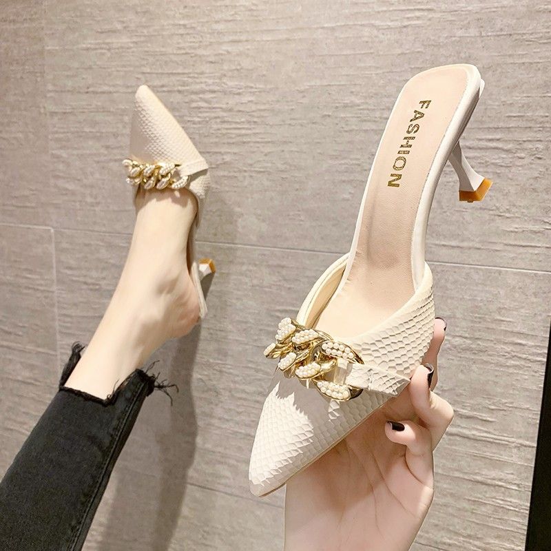 Pointed Toe Stiletto Mules For Women, Summer New Style, Try-On Room, Fairy Style High Heel Slippers_voghion.com