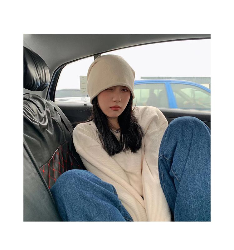 Japanese Solid Color Rolled Edge Pile Cap For Men And Women Loose And Thin Knitted Cold Hat Ear Protection And Toe Cap_voghion.com