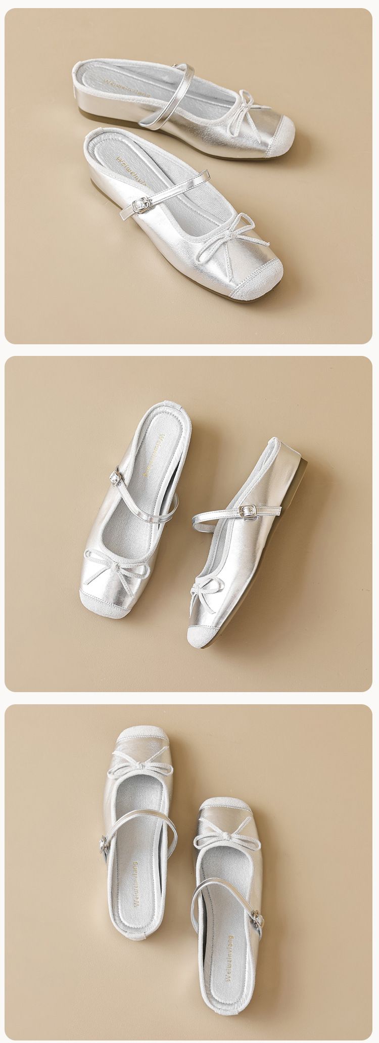 French Square Head Single Shoes Women's One-pedal Bow Thick Sole Inner Height Increase Shallow Mouth Grandma Shoes_voghion.com